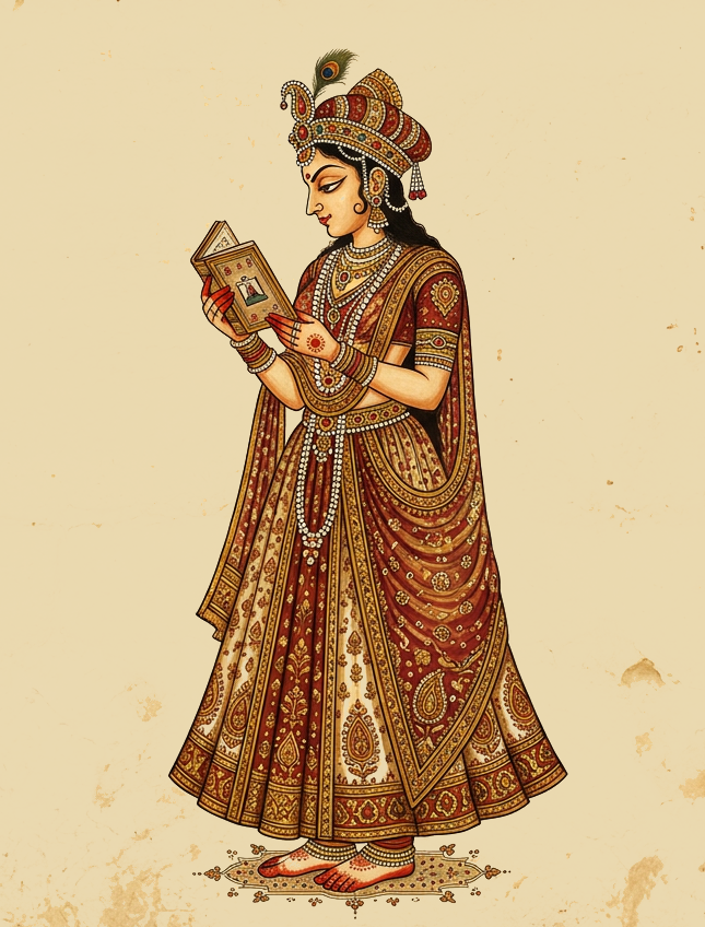 Court figure holding a tablet